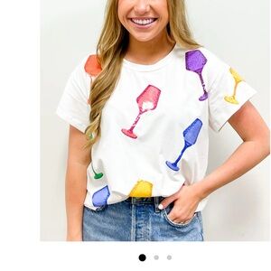 NWT Queen of Sparkles Colorful Wine Glass Tee